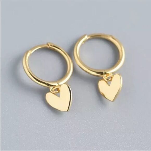🎉HP🎉 925 Sterling / Gold Hoop Earrings Small Heart Charm Hoop Earrings - Picture 7 of 7